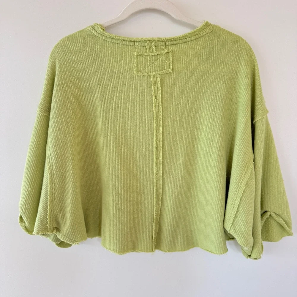 Free People We The Free Relaxed Short Sleeve Crop Top Light Green Womens XS